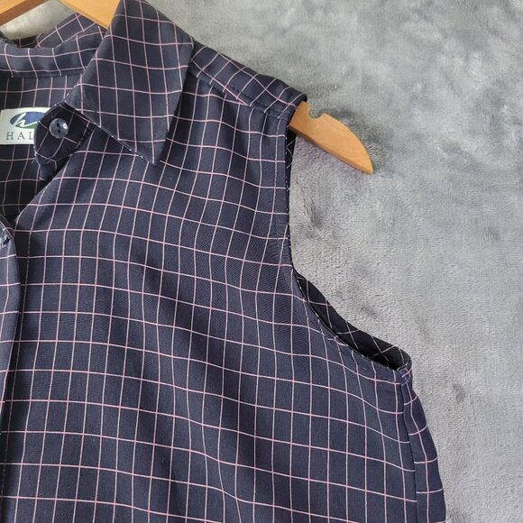 Haley Womens‎ Sleeveless Button Up M Navy Pink Plaid Check Collared Top Golf - Picture 3 of 10